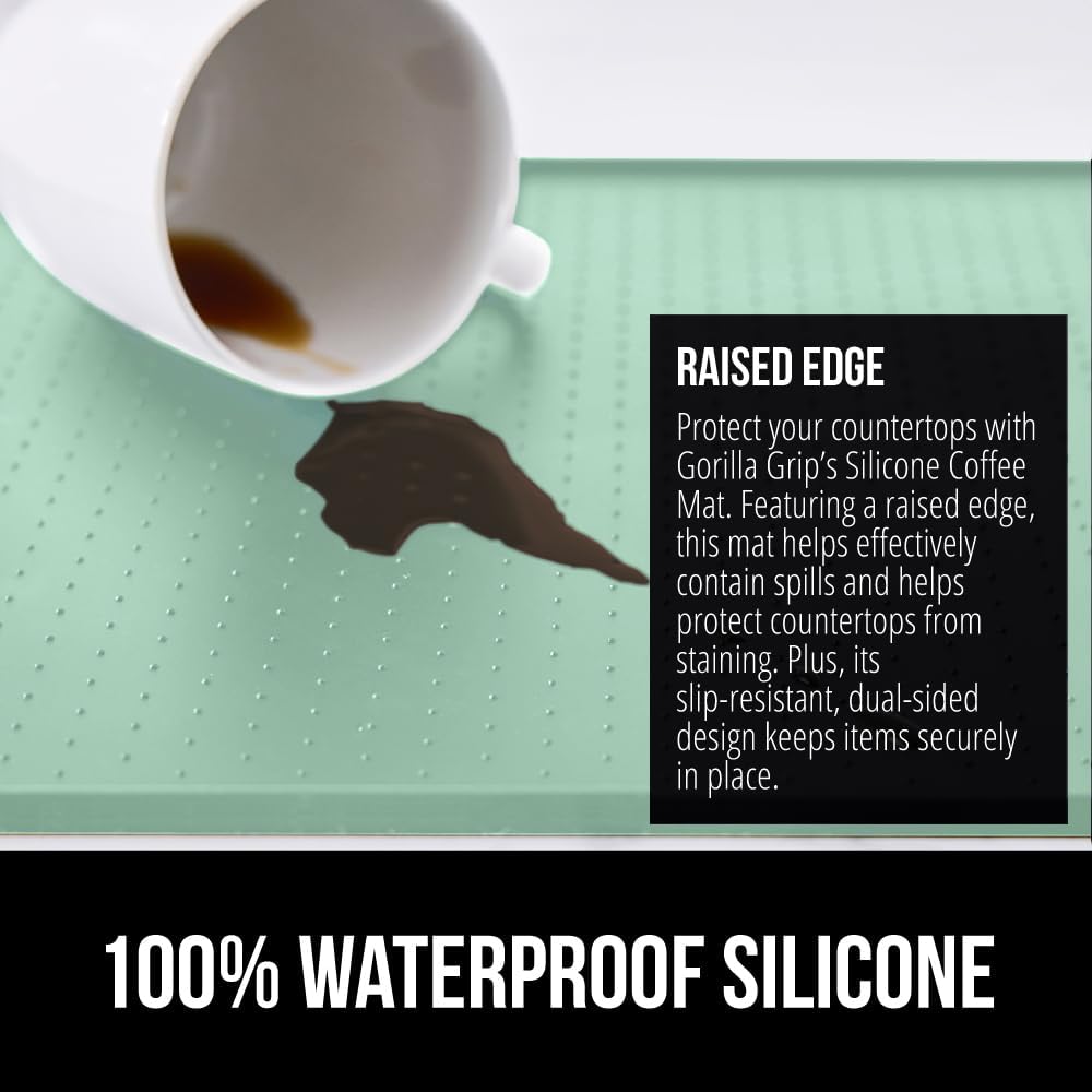 GORILLA GRIP Silicone Coffee Mat, 15x23, Espresso Drink Bar Station Accessories, Waterproof Heat-Resistant Dish Drying Mats, Stay in Place on Kitchen Counter, Home Kitchen Décor Essentials, Mint