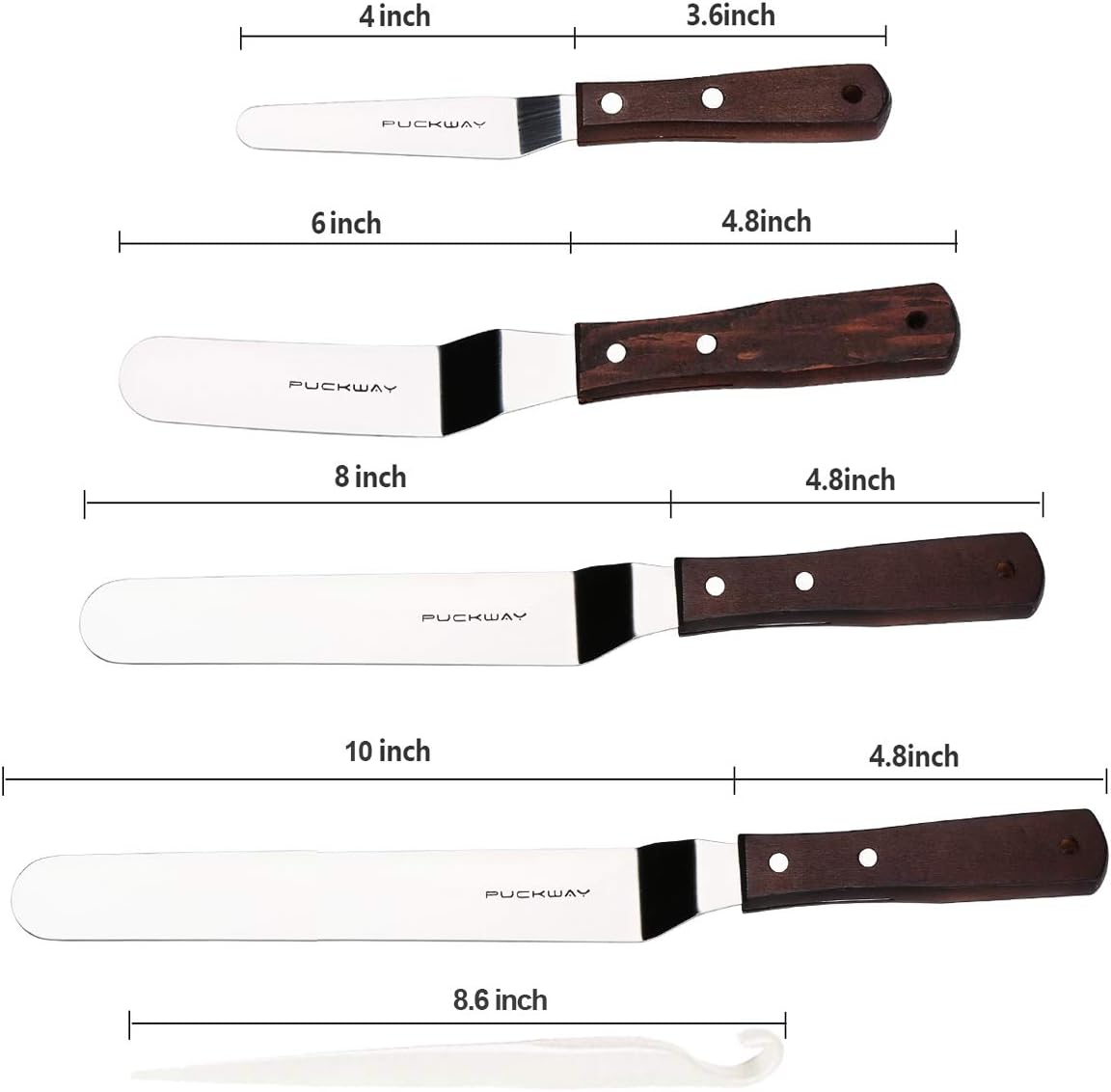 4 PCS Cake Decorating Icing Spatula set with 4, 6, 8 & 10 Inch Stainless Steel Blade, Wood Handle Frosting Spatulas and Cake Stripping Tool