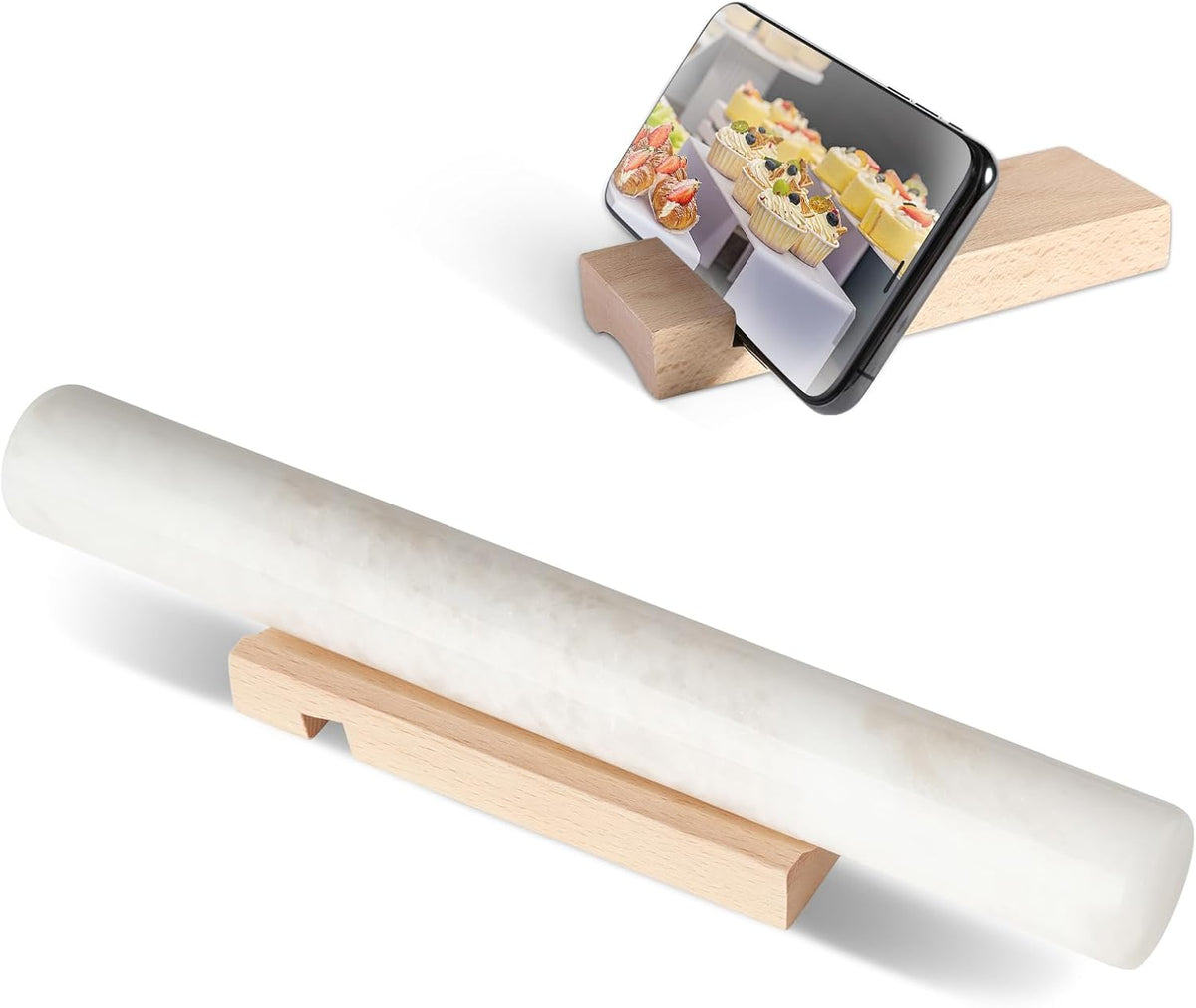 Koville African Natural Marble French Rolling Pin, 16inch Non-Stick Rolling Pin for Baking, Dough Roller for Pasta, Dumpling, Fondant, Pie, Bread, Pizza, Kitchen Baking Tools(Namib Fantasy)