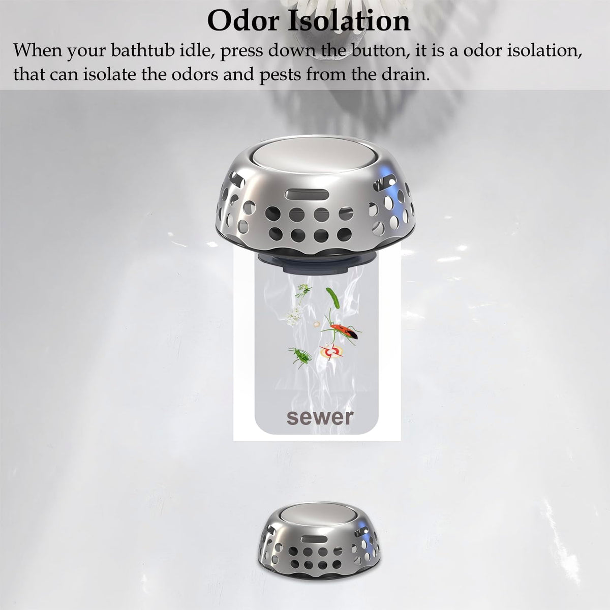 Bathtub Drain Stopper, Pop Up Tub Stopper with Strainer, Shower Drain Hair Catcher, Bath Tub Plug for 1.50"-1.75" Bath Drain Hole