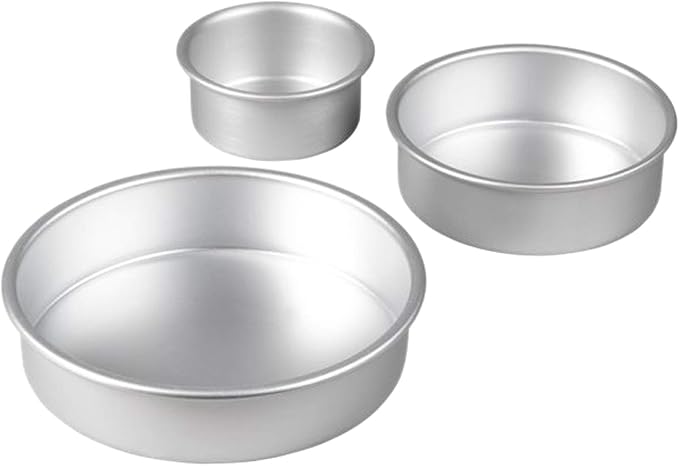Wilton Aluminum Round Cake Pan Set, 3-Piece for Tiered Cakes, Durable, Even Heating, Rust-Resistant, Professional Bakeware, 4, 6, 8 in., Package May Vary