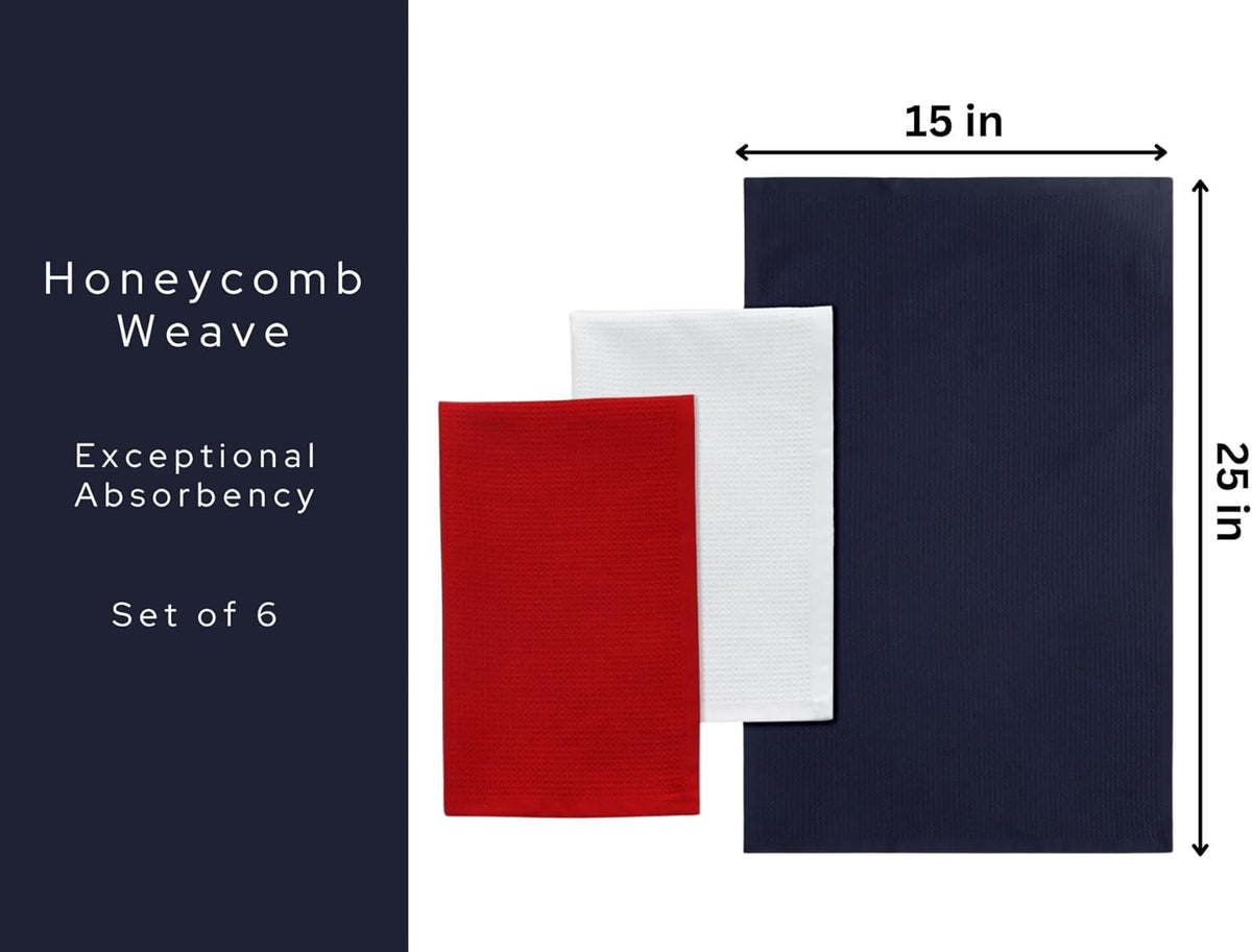 PurpleEssences 4th of July Waffle Weave Kitchen Towel, 100% Cotton - 15 x 25 Inches, with Hanging Loop Ultra Soft Absorbent Quick Drying Dish Cloth, Tea & Hand Towels, 6 Pack Labor Day Red Blue White