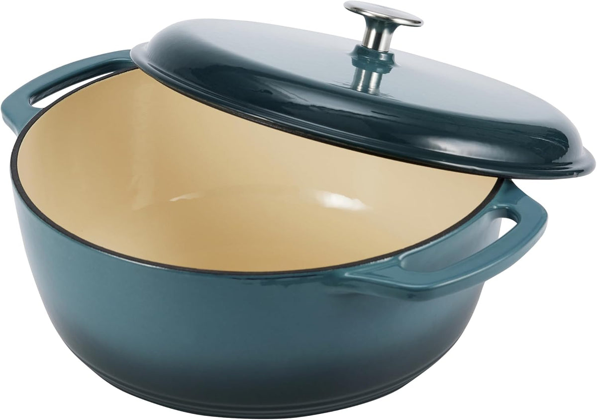 Amazon Basics Cast Iron Dutch Oven Pot with Lid, Enameled, Round, Dual Handles, Heavy-Duty, Large, 7.3-Quart, Gray