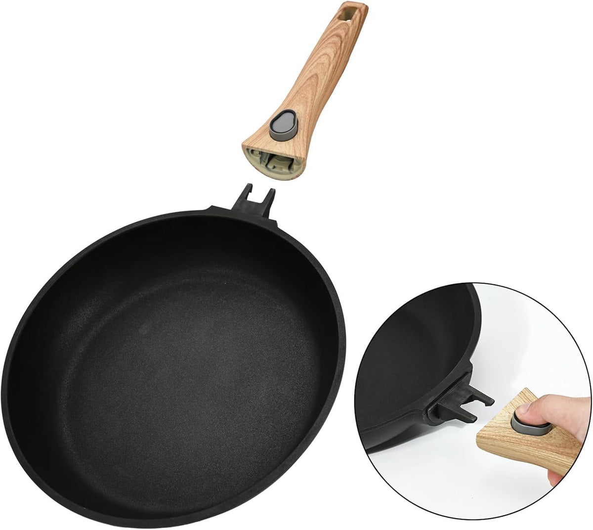 9.5 Inch Non Stick Skillet With Removable Handle, Frying Pan Non Stick Detachable Handle, Oven and Dishwasher Safe Omelette Pan, Egg Frying Pans Cooking Pan For All Cooktops (Granite, Round)
