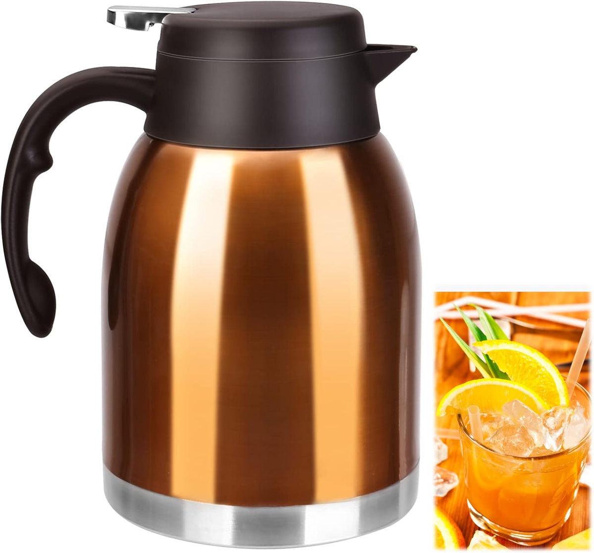 54oz Stainless Steel Thermal Coffee Carafe Dispenser, Double Wall Unbreakable Vacuum Flask 1.6L Water Tea Pot Pitcher for Cold Drinking in Summer
