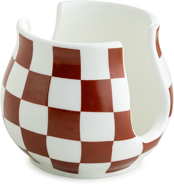 Checkered Sponge Holder for Kitchen Sink Counter, Ceramic Dish Sponge Caddy White Sink Organizer Dish Rack Farmhouse Brush Holder for Bathroom, Brown and White