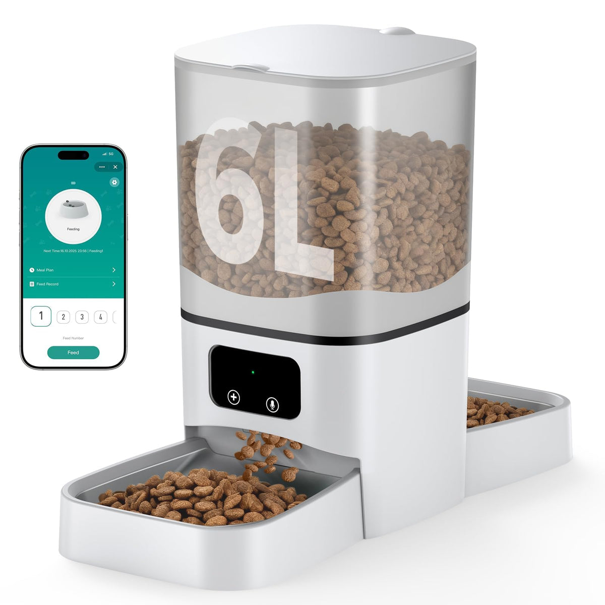 Automatic Cat Feeder for 2 Cats, Smart APP Control, 6L/25Cup Large Capacity