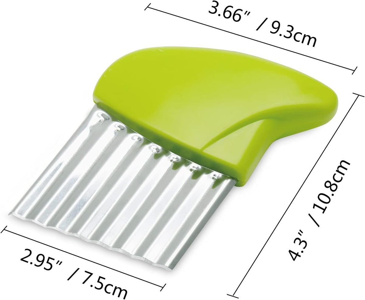 Luomorgo 2 Pack Stainless Steel Potato Crinkle Cutter Carrot Wavy Knife French Fry Slicer Vegetable Wavy Chopper, Green & Pink