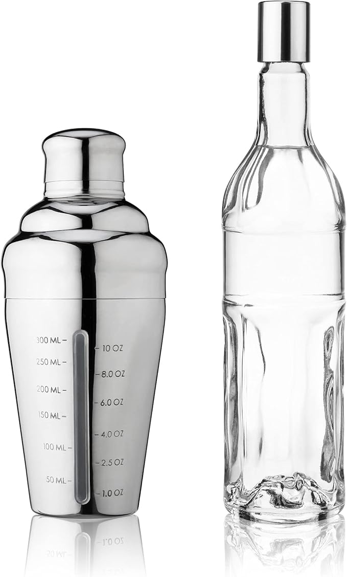 True Vista Stainless Steel Cocktail Shaker with Measurements for Cold Brew Cocktails, Whiskey Sour, Espresso Martini Shaker, Home Bar Essentials, Bar Cart Accessories, Bartender Gifts, 14oz, Set of 1