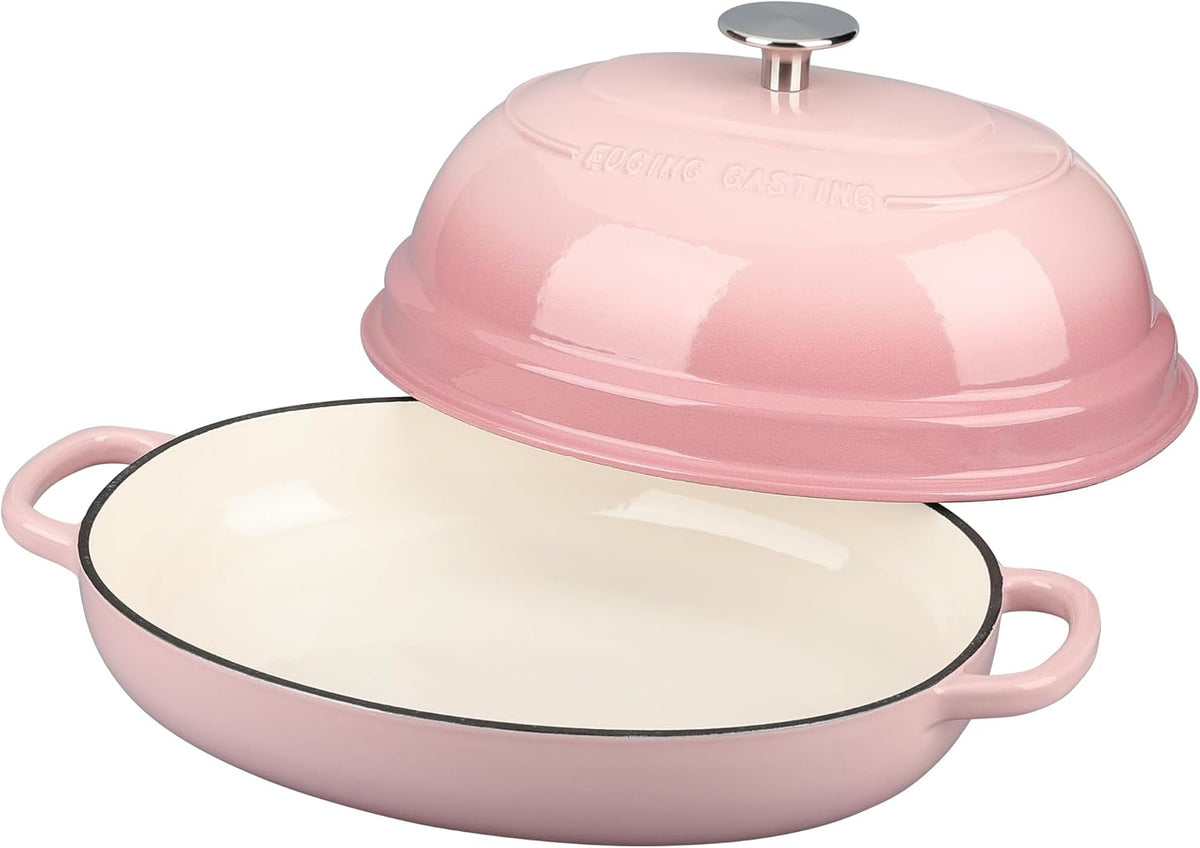 Enameled Oval Cast Iron Dutch Oven Pot with Lid, Bread Dutch Oven for Sourdough Bread Baking, 6QT, Pink
