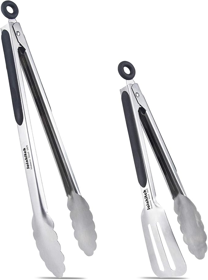 Kitchen Tongs, Joinkitch Stainless Steel Cooking Tongs Set 2 pack (12-inch.9-inch) With Heat Resistant Handle For Kitchen Outdoor Barbeque Salad Fish Thick Steak