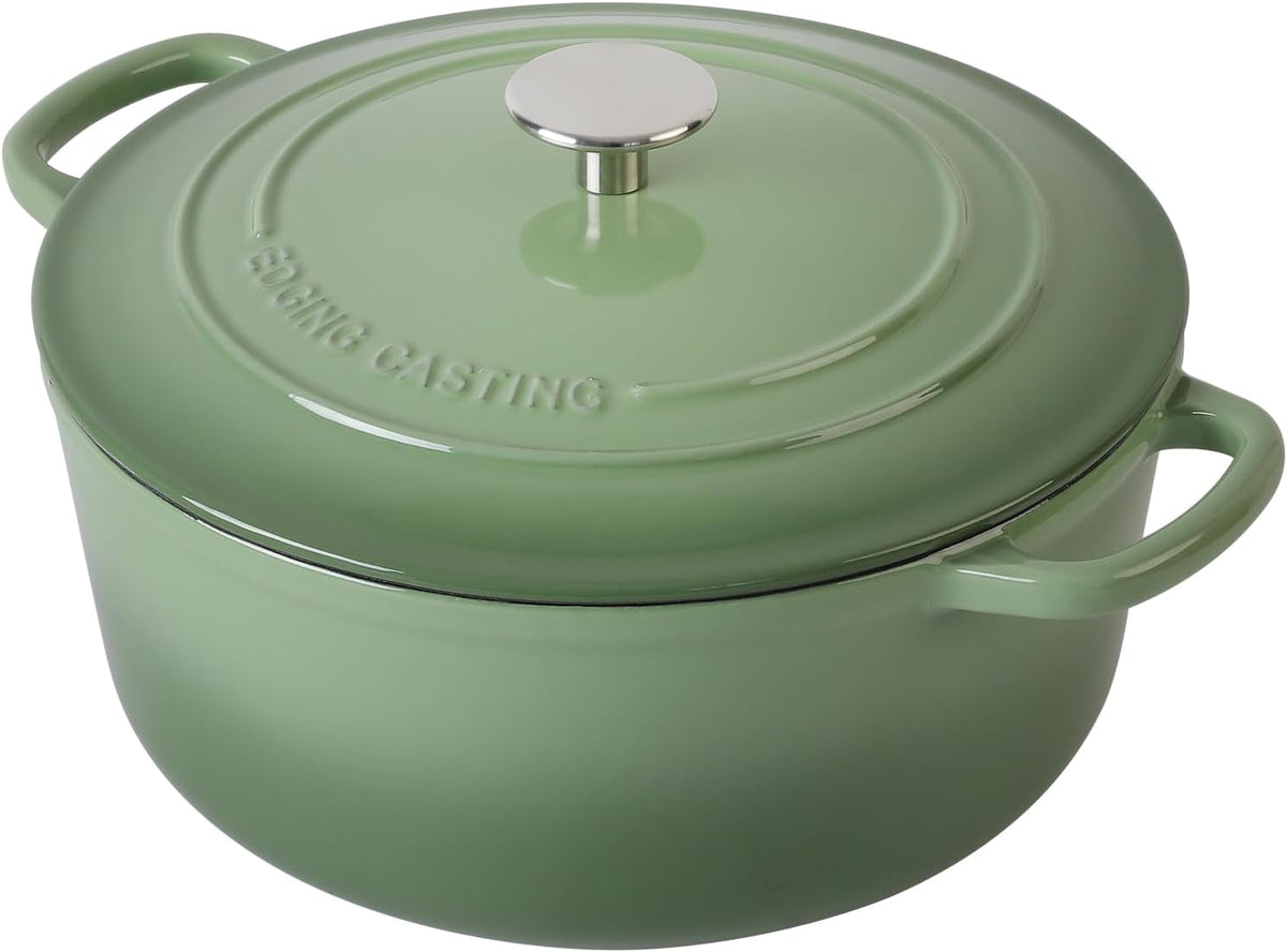Enameled Cast Iron Dutch Oven Pot With Lid, 5.5 Quart, for Bread Baking, Cooking, Pistachio Green