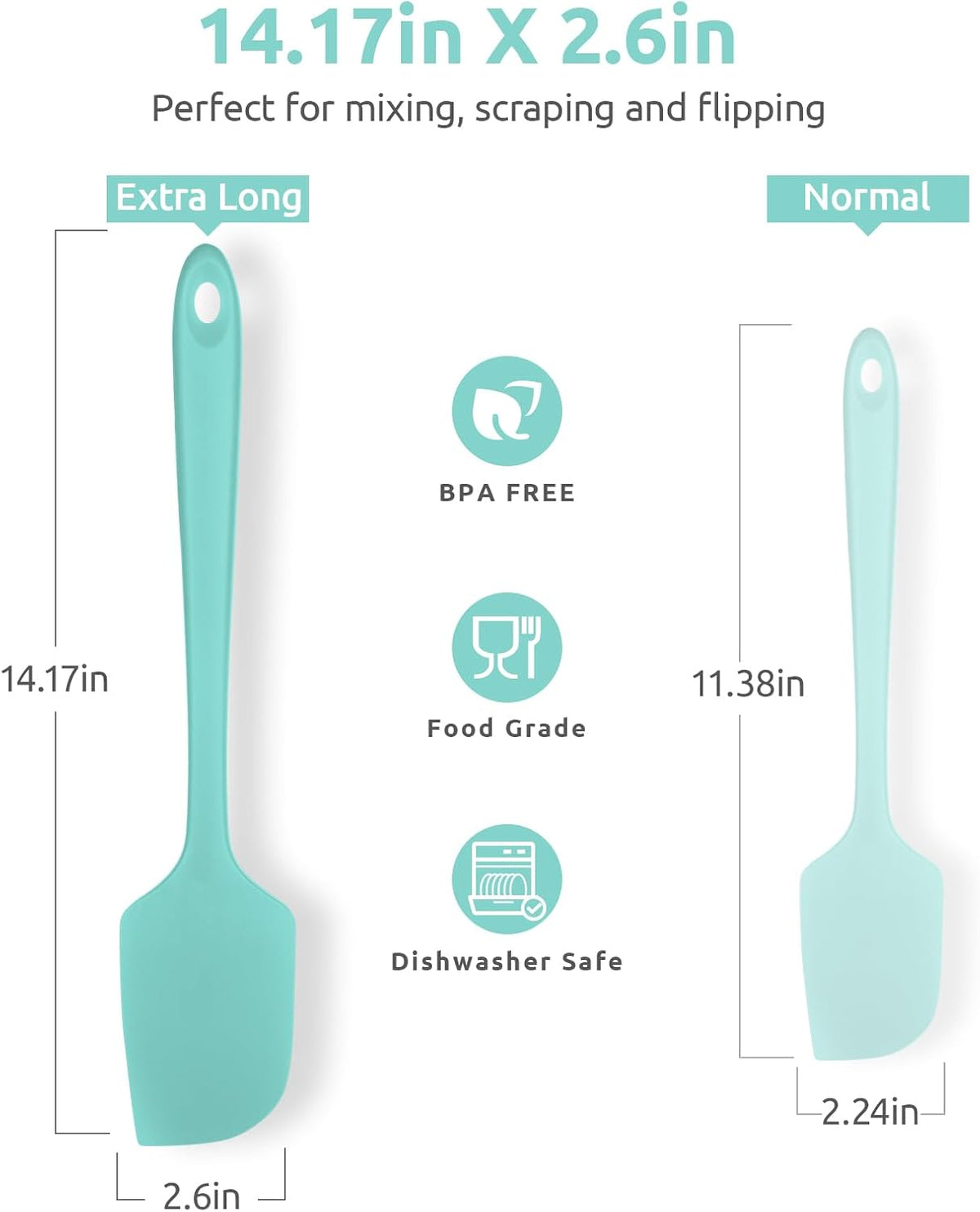 14in Extra Large Silicone Spatula: U-Taste 600ºF Heat Resistant Flexible Silicon Mixing Stirring Cooking Scraping Baking Bowl Scraper Seamless Spreader for Kitchen Nonstick Cookware (Aqua Sky)