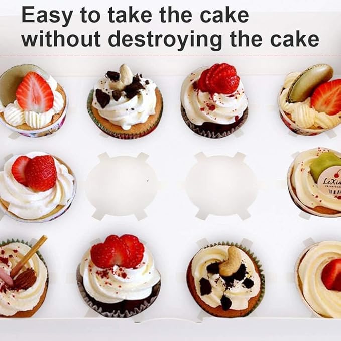 Rarapop 30 Pack Cupcake Boxes Hold 12 Standard Cupcakes, Food Grade Cupcake Holders Bakery Carrier Boxes with Windows and Inserts for Cupcakes, Muffins and Pastries