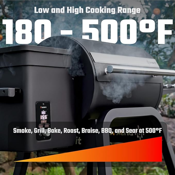 Brisk It Zelos-450 Electric Wood Pellet Smoker Grill – A.I. Smart BBQ Grill with WiFi, 7-in-1 Outdoor Grill & Smoker, PID Controller (Up to 500°F), 450 sq.in Cooking Area, Meat Probe