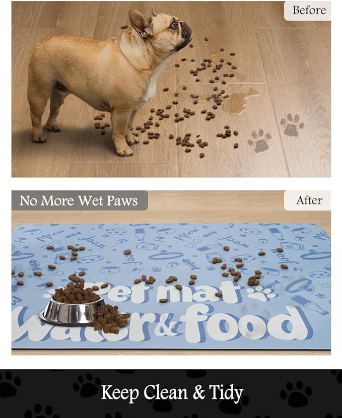 Pet Feeding Mat-Absorbent Dog Mat for Food and Water Bowl-No Stains Quick Dry Water Dispenser Mat-Dog Accessories Pet Supplies-Bowl for Messy Drinkers（PAW,12"x19"
