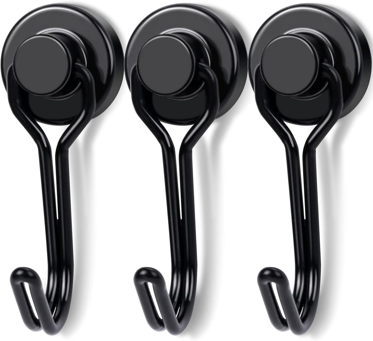 E BAVITE Black Swivel Swing Magnetic Hooks, Strong Neodymium Rare Earth Magnet Hook Perfect for Refrigerator and Other Surfaces, Pack of 3