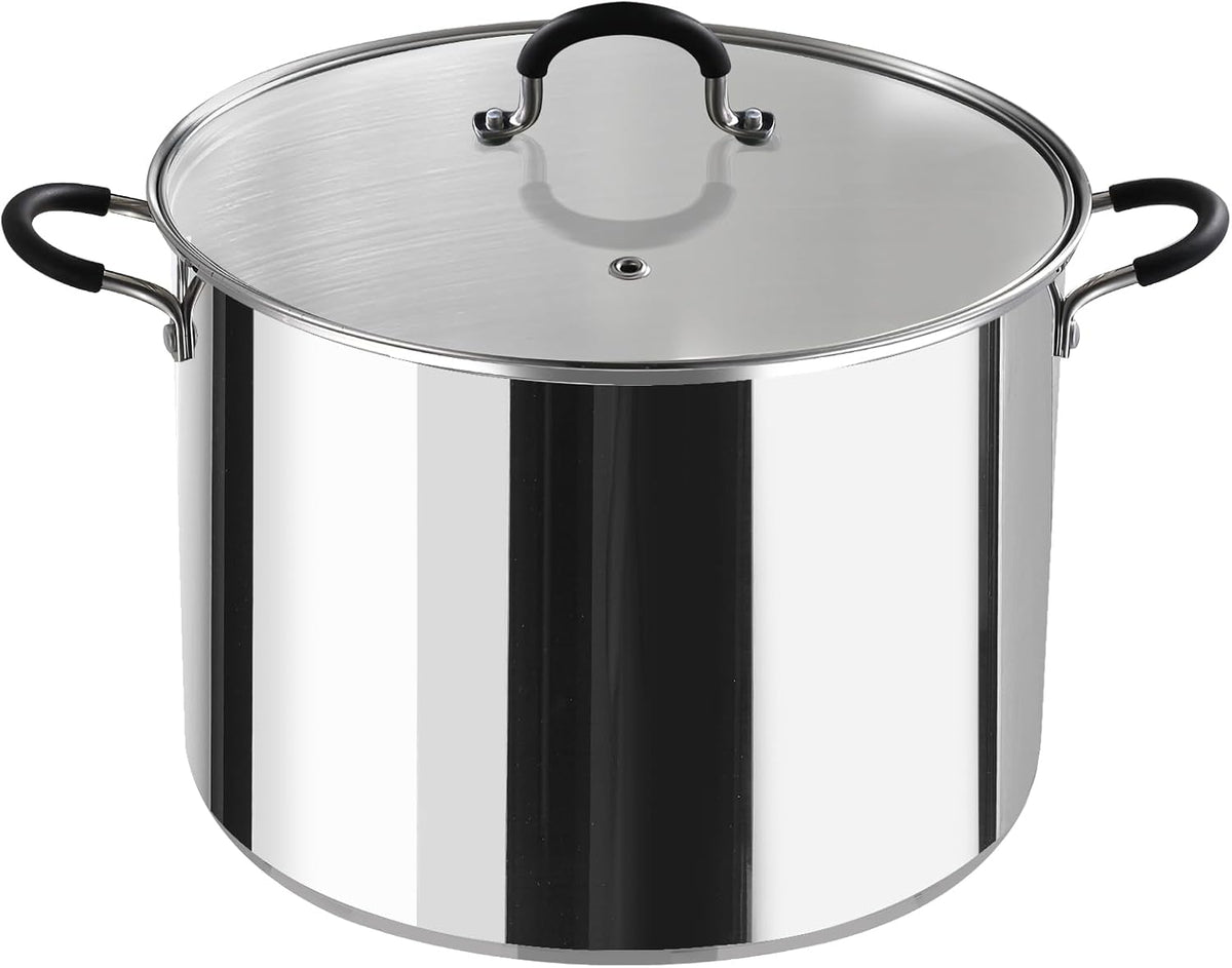 Cook N Home Stockpot Large pot Sauce Pot Induction Pot With Lid Professional Stainless Steel 20 Quart, with Stay-Cool Handles, silver