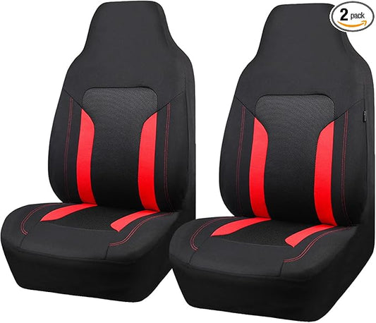CAR PASS Bucket Car Seat Cover, Breathable 3D Air Mesh-100% Sporty Fabric Front Seats, Airbag Compatible, Universal Fit Automotive SUV Truck Sedan Vans Women, High Back Two Front 2 Piece, Black Red