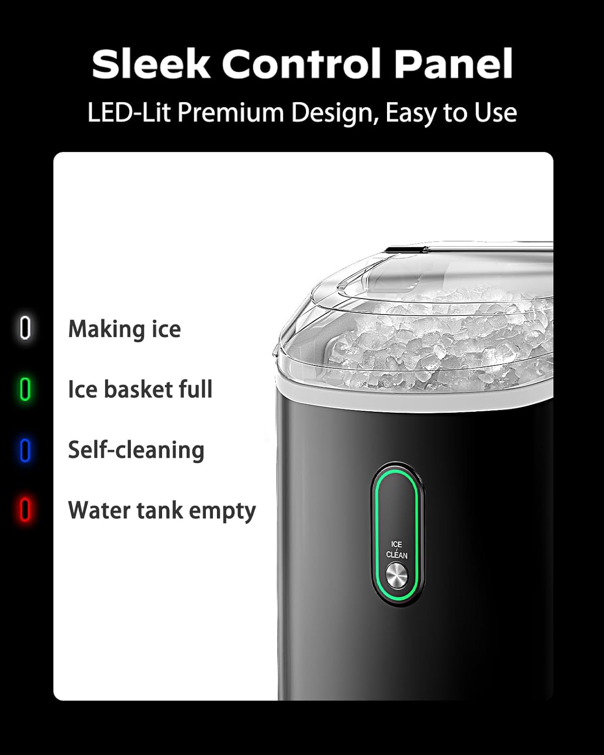 Silonn Nugget Ice Maker Countertop, Portable Pellet Ice Machine with Self-Cleaning Function, Sonic Ice Maker Produces 33lbs of Chewable Ice in 24 Hours, Ideal for Home Kitchen and Office, Black