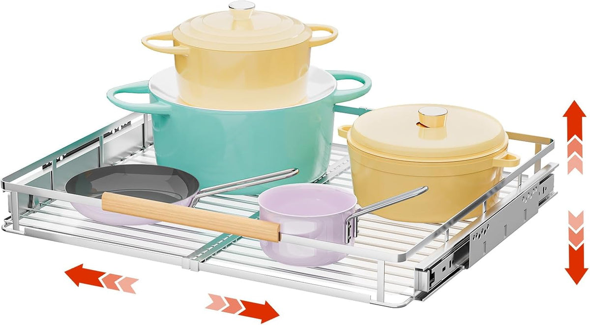1Pack Expandable Pull Out Cabinet Organizer, Slide Out Drawers for Kitchen Cabinets, Heavy Duty Drawer Slides for Home Kitchen Pantry Cupboard Pots Pans, Adjustable Width 17.1"~28.1" W x 22.5''D