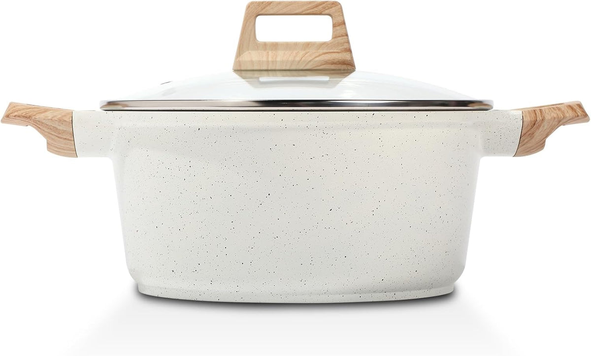 ESLITE LIFE Nonstick Stock Pot with Lid, 5 Quart Granite Casserole Large Soup Pot Pasta Cooking Pot, Induction Compatible, PTFE & PFOA Free, White