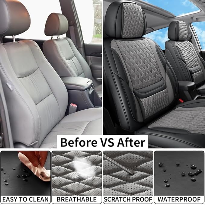 Car Seat Covers Full Set Custom Fit for Chevrolet/Chevy Equinox 2005-2026 - Premium Faux Leather with Lumbar Support | Breathable, Waterproof, Anti-Slip, Durable (Black&Gray,Full Set)