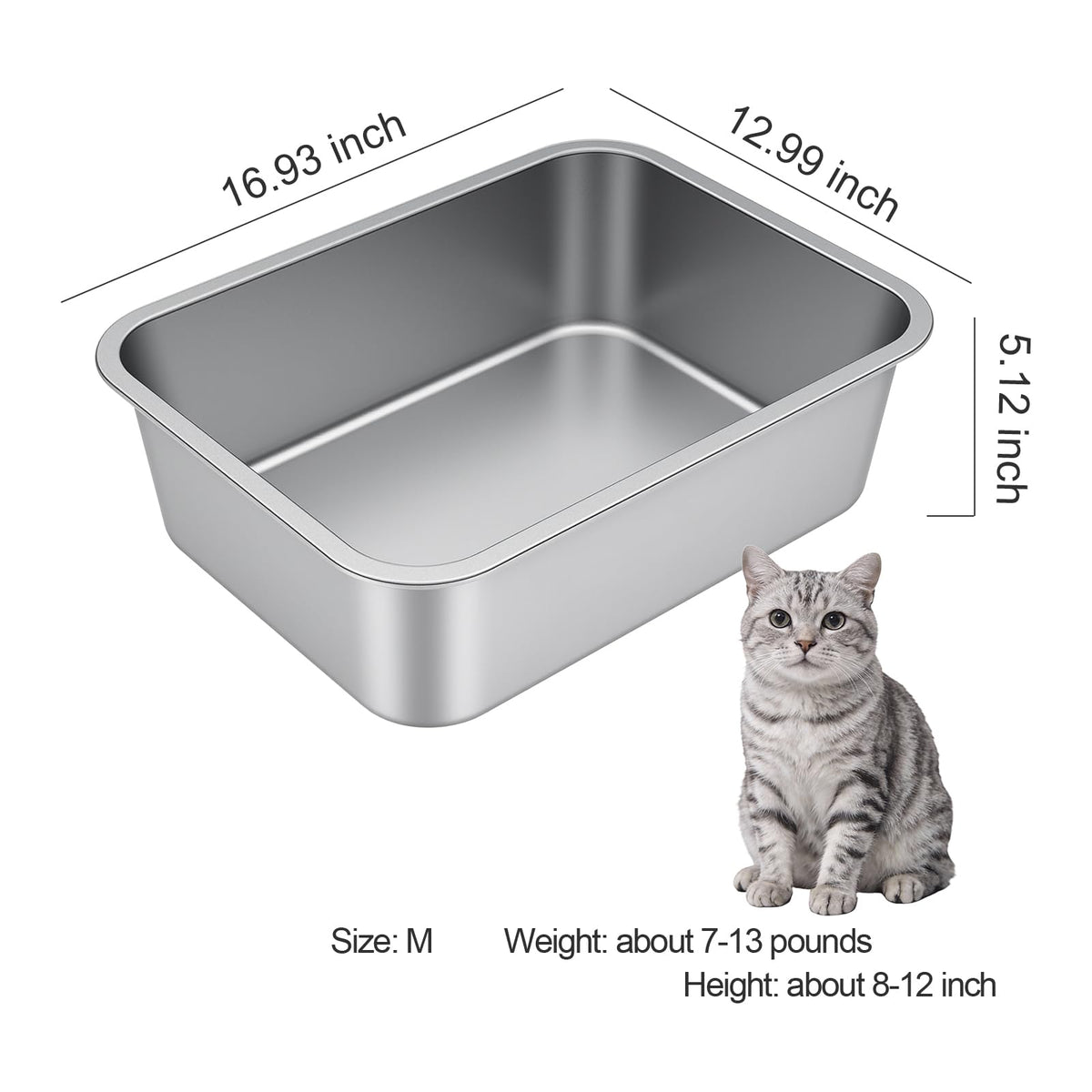Idymere Stainless Steel High Sided Cat Litter Box