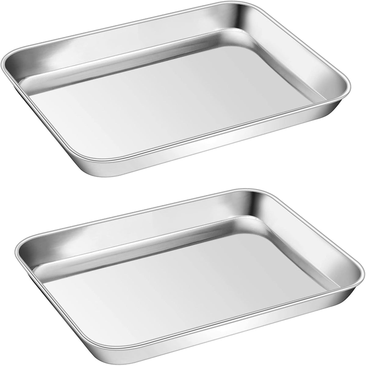 P&P CHEF 9 Inch Baking Cookie Sheet, Oven Pan Tray Stainless Steel Sheet Pan for Kitchen, Oven Bakeware for Multi Uses, Shiny Look & Dishwasher Safe, Healthy & Heavy Duty, 2Pcs