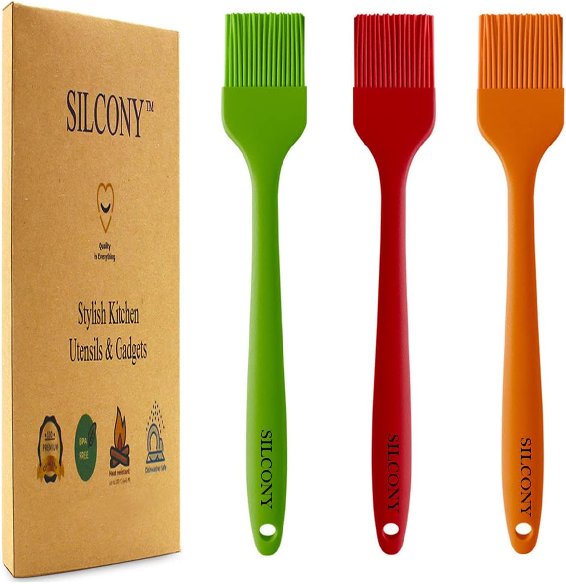 10" Silicone Pastry Basting BIG SIZE Brushes Heat Resistant BPA Free for BBQ Grill Barbecue & Kitchen Baking Cooking Marinating Oil Brushes Soft Bristles Long Handle (3, 10 Inches)
