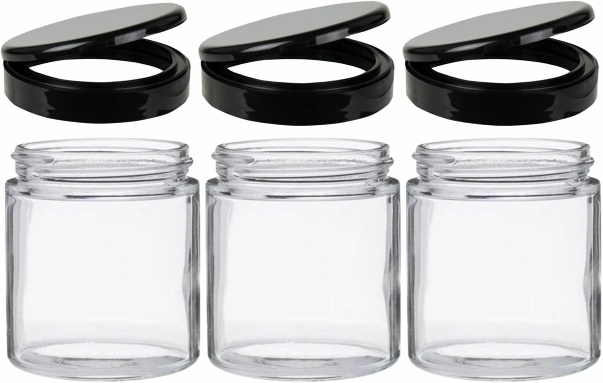 Jarming Collections Mason Jars - 16 oz Glass Extra Wide Mouth Pint Storage Jars with Black Flip Lids - Made in USA