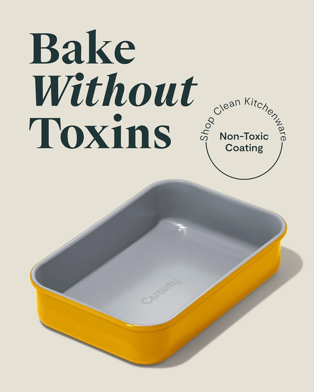 Caraway Nonstick 9” x 6.5” Small Rectangle Baking Pan – Non-Toxic, PTFE & PFOA Free – Aluminized Steel Core – Deep Ceramic Baking Pan for Casseroles, Lasagna & More - Marigold