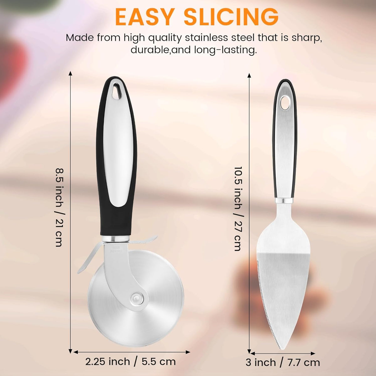 SVNR Classic Pizza Cutter Set, Stainless Steel 8.5" Pizza Cutter Wheel and 10.5" Pie Server Set, 2PCS Pizza Wheel Cutter & Pie Server for Cutting and Serving Pizza