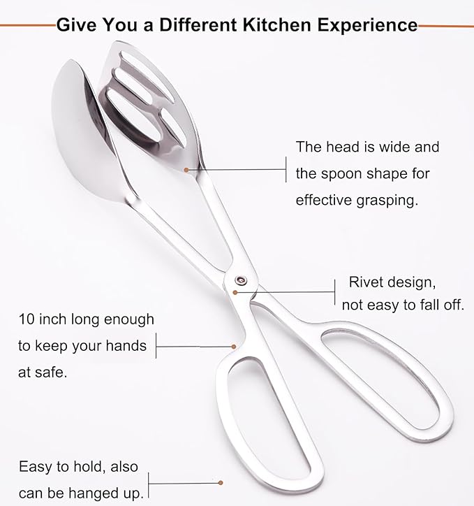 2 Pack Food Tongs, Stainless Steel Kitchen Tongs Salad Tongs 10 Inch Serving Tongs Bread Tongs for Cooking, Barbecue, Pastry, Sandwich, Ice, Buffet Party Catering(Silver)