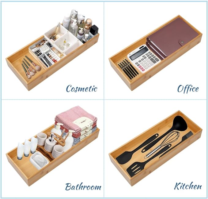 Bamboo Drawer Organizer - Kitchen Utensil Organizer Silverware Tray Cutlery Holder，Office Desk Supplies and Accessories (8.9x5.9x2.6 inch)