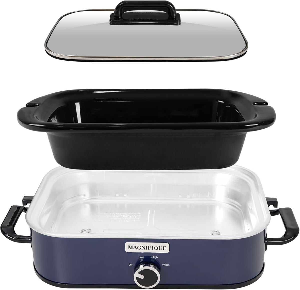Magnifique 4-Quart Slow Cooker with Casserole Manual Warm Setting - Perfect Kitchen Small Appliance for Family Dinners, Dishwasher Safe Crock, Blue