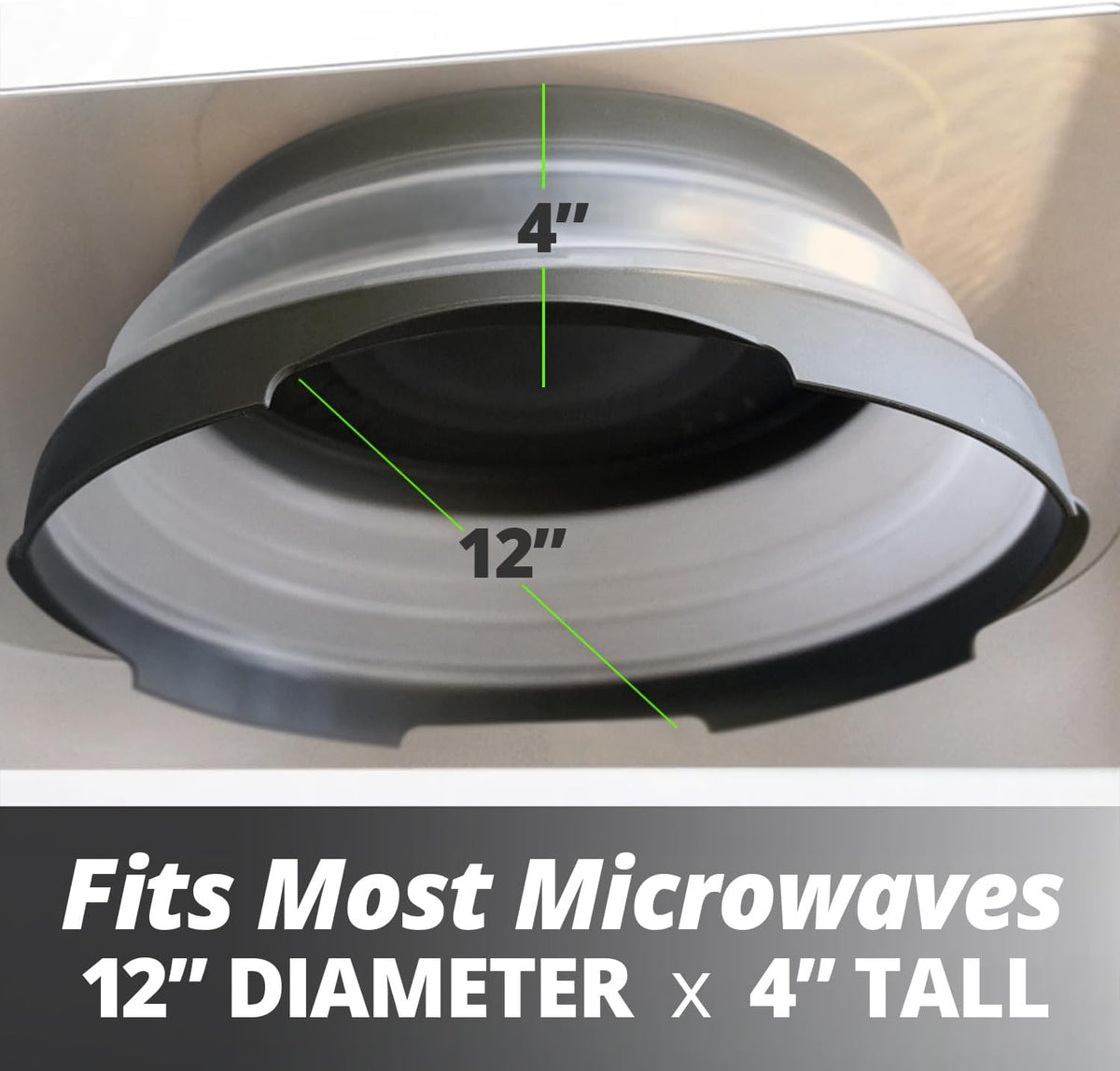 2.0 Magnetic Microwave Splatter Cover, Collapsible 12-Inch BPA-Free Food Lid with Upgraded Magnets, Vented Plate Guard, Dishwasher Safe, Space-Saving Magnetic Storage - Gray