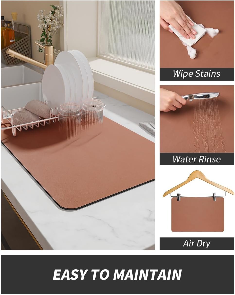 AMOAMI Coffee Mat - Hide Stain, Rubber Backed Absorbent Dish Drying Rack for Kitchen Counter - Dark Grey, Blue, 12''x19''