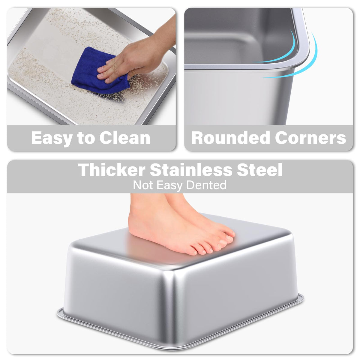 Holintan Stainless Steel Litter Box 2 Pack, Metal Cat Litter Box