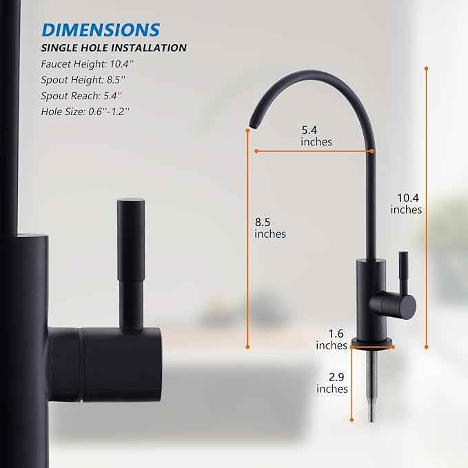 WEWE Matte Black Drinking Water Faucet Non Air Gap Stainless Steel Filtered Faucet for Kitchen Sink Reverse Osmosis System