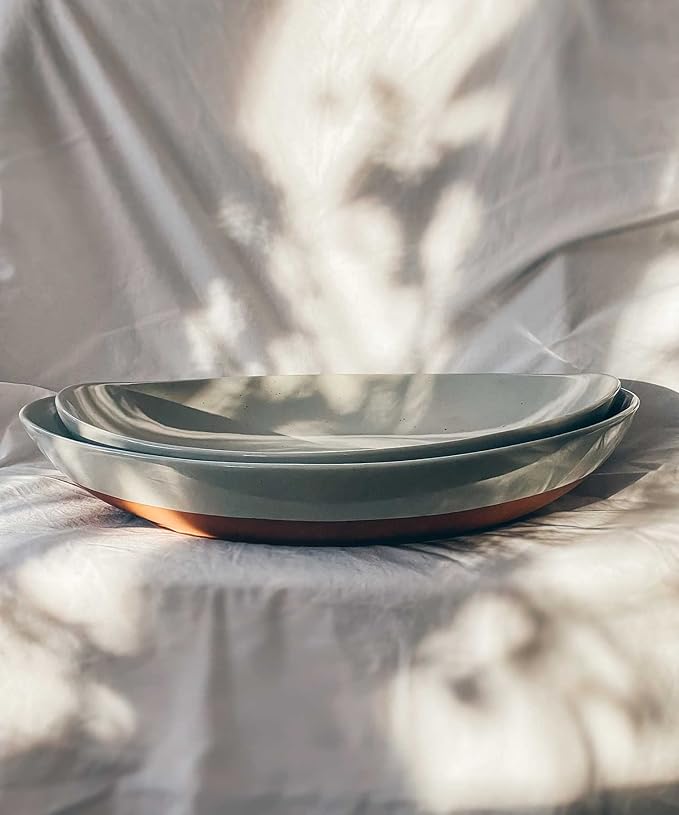 Mora Ceramic Large Serving Bowls- Set of 2 Oval Platters for Entertaining. Modern Kitchen Dishes for Dinner, Fruit, Salad, Turkey, etc. Oven, Dishwasher Safe, 110/80 oz, 16" / 14.6" - Earl Grey