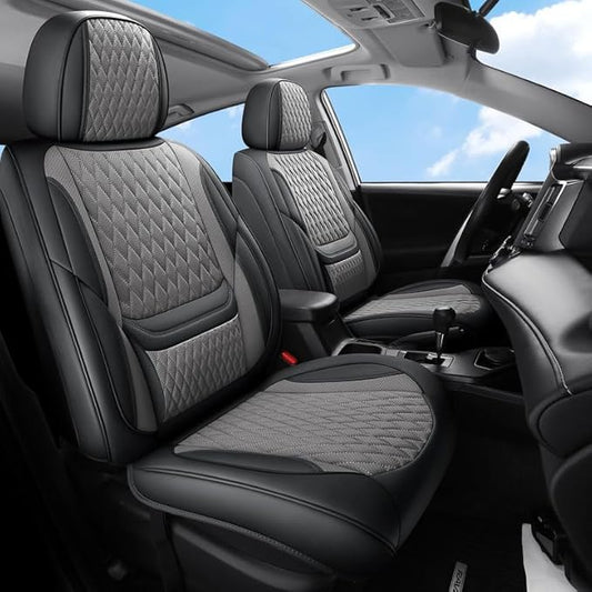 Car Seat Covers Full Set Custom Fit for Chevrolet/Chevy Captiva 2006-2018 - Premium Faux Leather with Lumbar Support | Breathable, Waterproof, Anti-Slip, Durable (Black&Gray,Full Set)