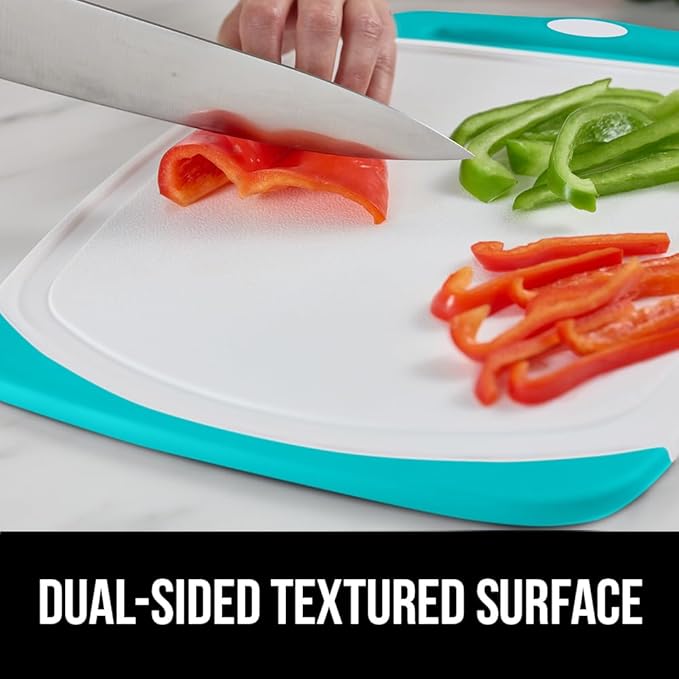 GORILLA GRIP BPA-Free Reversible Kitchen Cutting Board Set of 3, US Designed, Nonporous, Juice Grooves Catch Liquid, Slip Resistant Border, Dishwasher Safe Durable Large Food Chopping Boards Turquoise