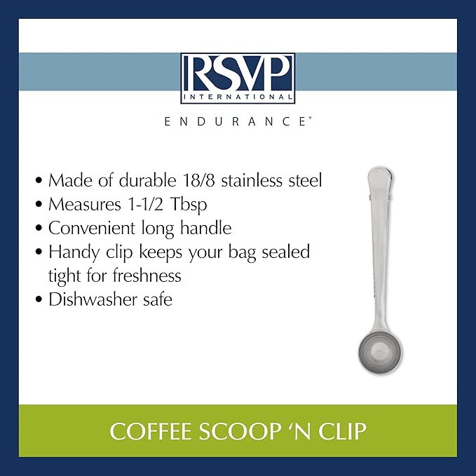 RSVP International Coffee Scoop Collection, 1-1/2 Tablespoon, Clip, Stainless Steel