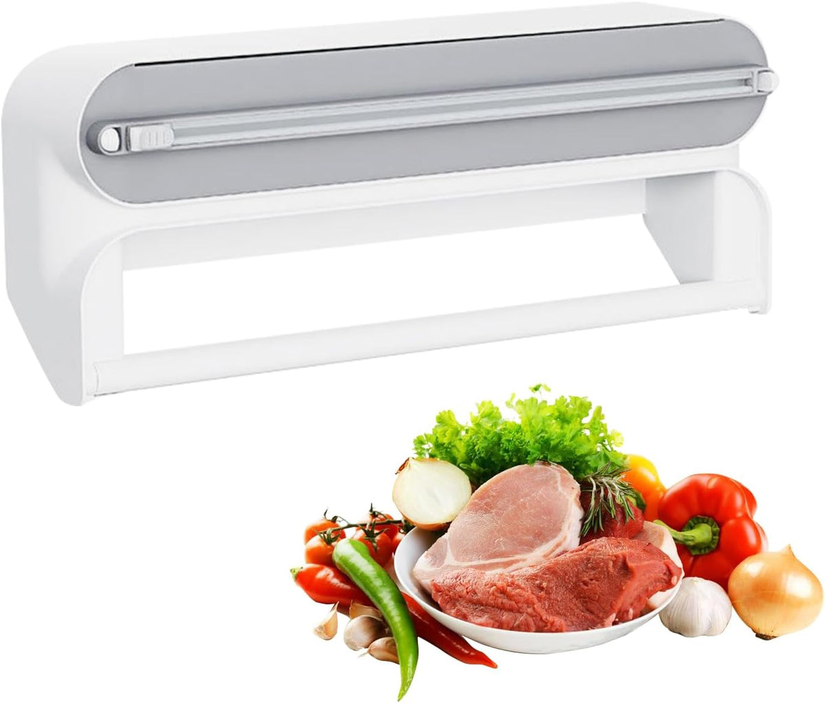 2 in 1 Kitchen Organizer with Cutter, Aluminum Foil & Plastic Wrap Dispenser, Paper Towel Holder
