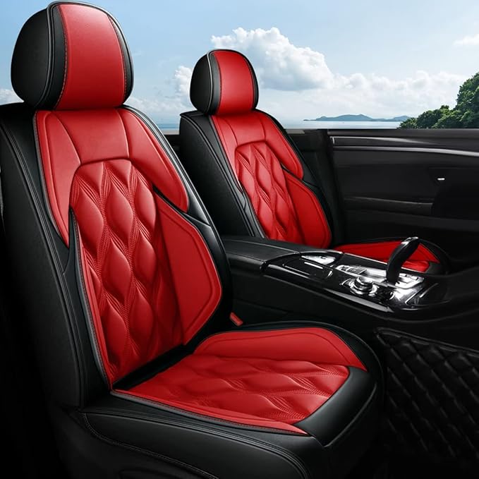 AOMSAZTO Car Seat Covers,Full Set 5 Seats Custom Fit for Subaru Crosstrek 2016-2025 2026 2023,Leather Car Seat Cover Seat Cushion Protector,Airbag Compatible Waterproof Black&Red