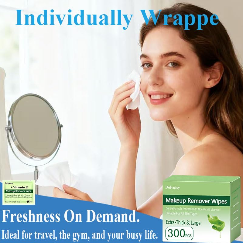 300 Count Makeup Remover Wipes Bulk, Individually Wrapped & Travel Size