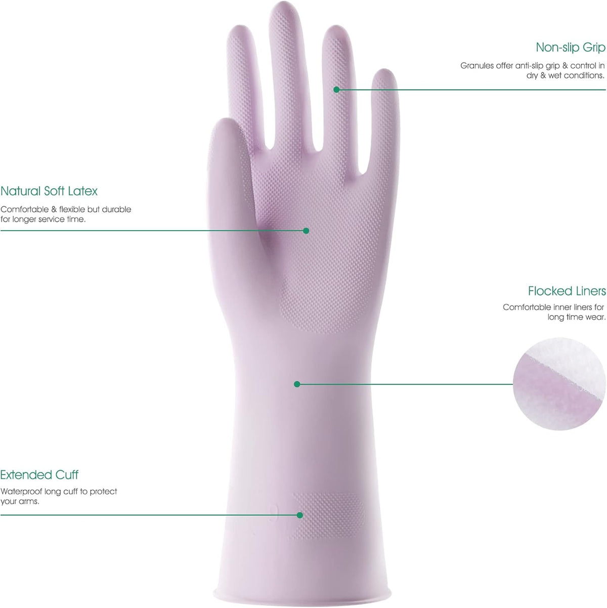COOLJOB Medium Household Rubber Gloves with Cotton Liner & Non-slip Grip, Waterproof Long Lasting Dishwashing Gloves for Kitchen & Bathroom Cleaning, Purple, 1 Pair