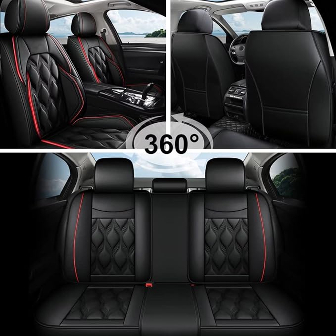 AOMSAZTO Car Seat Covers Full Set Fit for Honda HR-V 2016-2026 Waterproof Faux Leather Car Seat Cushions Automotive 5 Seat Covers Set（Black&Redline）