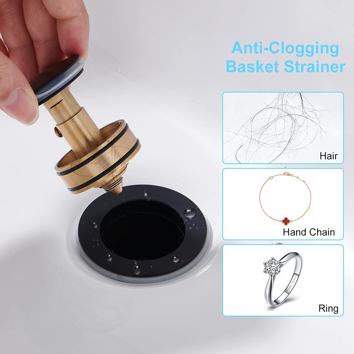 CREA Bathroom Sink Drain, Bathroom Sink Stopper with Drain Hair Catcher Pop Up Drain 1 1/2" for Bathroom Vanity Kitchen Sink with Overflow, Matte Black